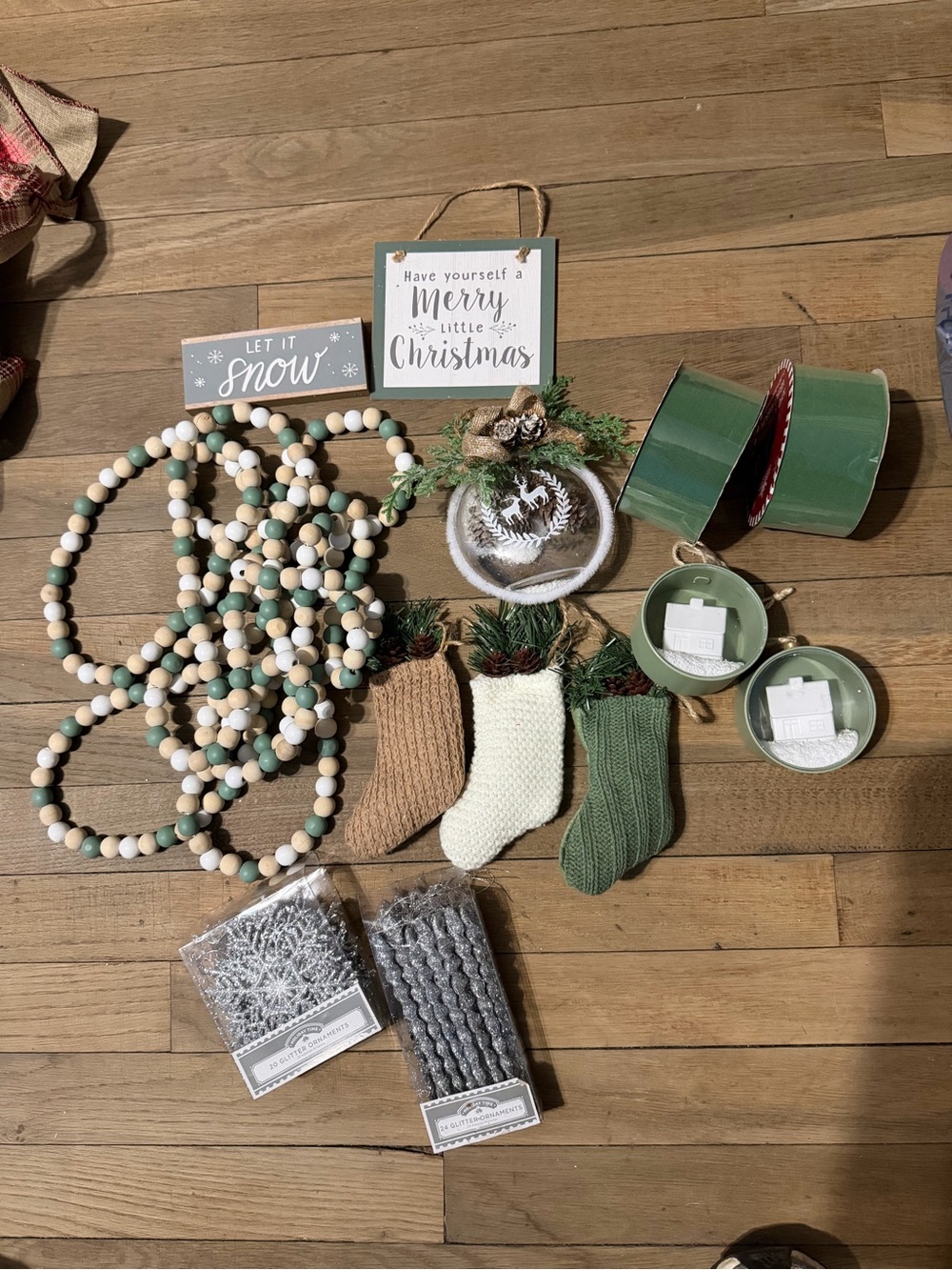 Holiday Mini Knit Stocking Ornaments - Green, Cream, Brown